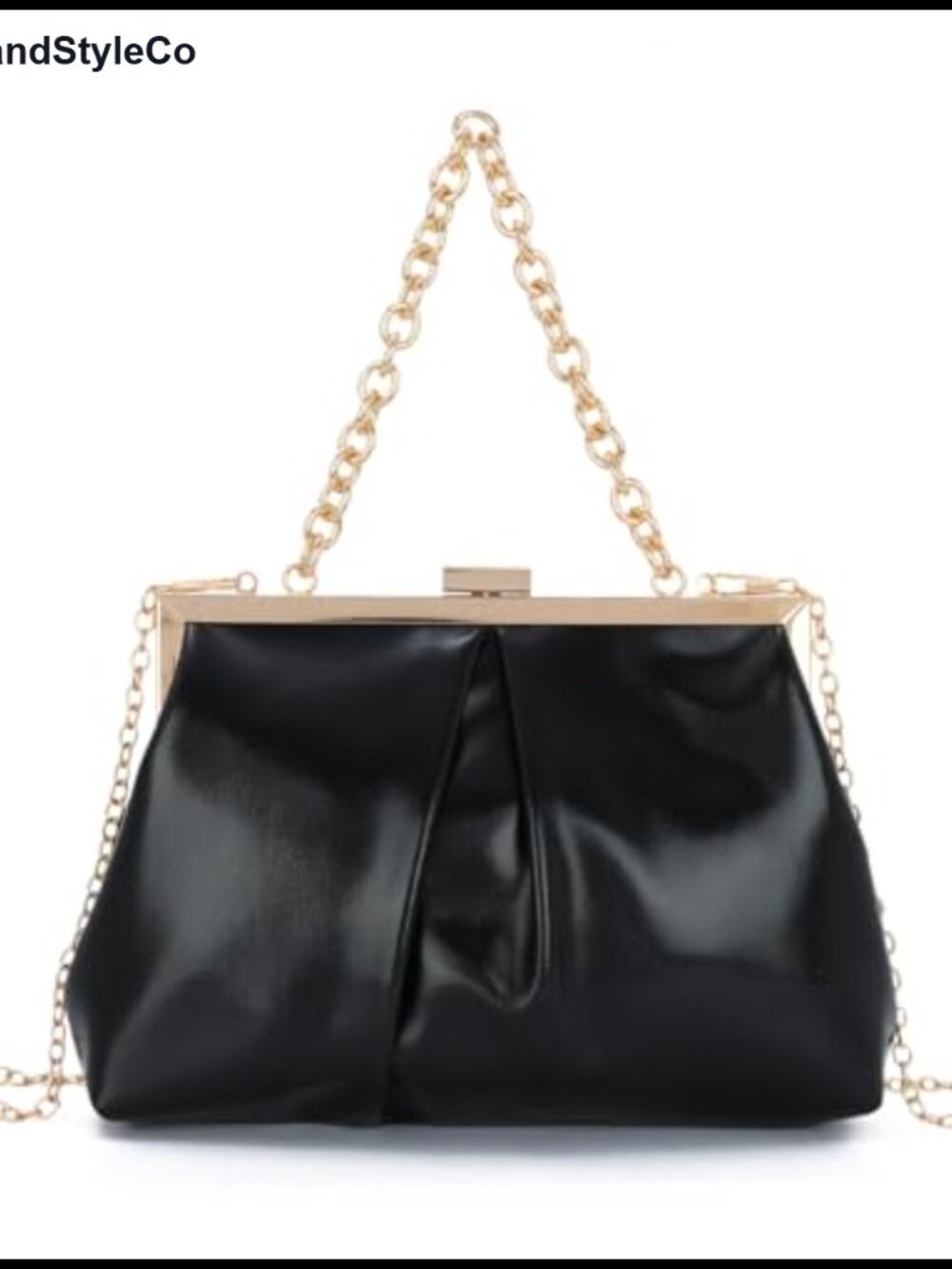 PU Leather Ruched Evening Clutch Pleated Kiss Lock Chain Strap Wedding Party